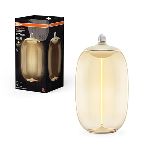 Osram Vintage 1906® Big Elipse Oval, dekorative LED Lampe mit bernstein-farbenem Glas, mit ultraschlankem und magnetischem Filament, E27 Sockel, 4 Watt, warmweiß (2700K), geringer Energieverbrauch von Osram