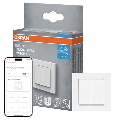 OSRAM SMART+ WiFi Wandschalter 4 Tasten, magnetisch, USB-C aufladbar, 6 Monate Laufzeit, Alexa kompatibel, Weiß von Osram