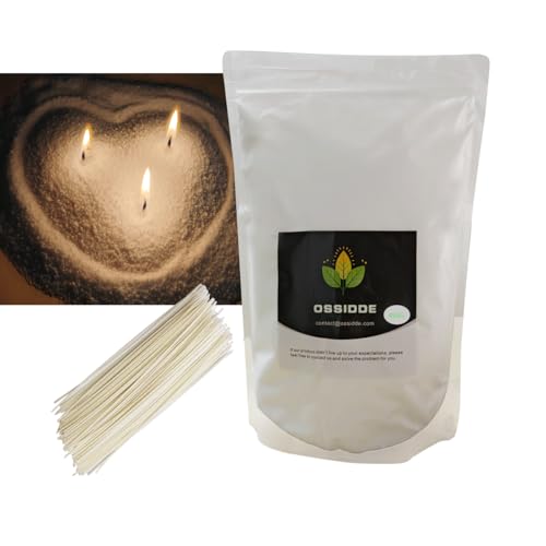 Ossidde® Kerzensand mit Docht Set 450g. Kerzen sand perlenkerzen Wachsperlen wachsgranulat für kerzen granulat +50 Kerzendochte von Ossidde