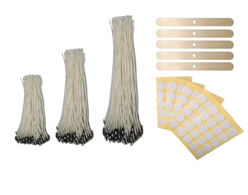 Ossidde Kerzen Selber Machen Set, 150 Stück Kerzendochte für Kerzen, 100 Kerzen Aufkleber, 5 Dochthalter - DREI Längen（10/15/20cm） von Ossidde