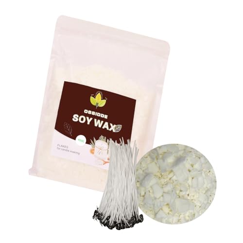 Ossidde Premium Sojawachs 450g zum Kerzen Gießen, Veganes natürliches Kerzenwachs Premium,weiß Wachsplättchen zur Kerzenherstellung 100 Dochte von Ossidde