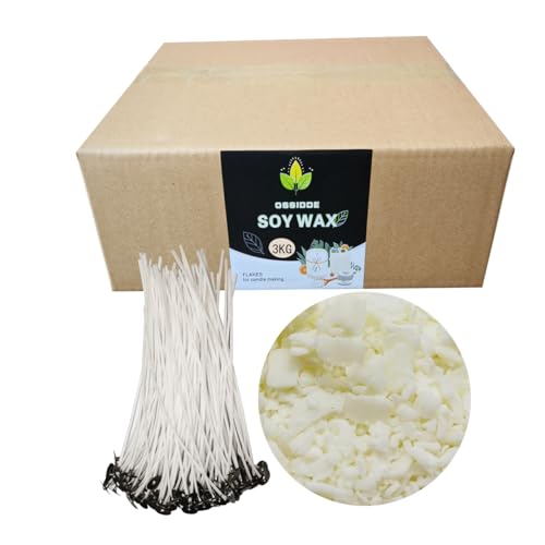 Ossidde Sojawachs 3KG für Kerzen ohne Gvo- Kerzenwachs zum Gießen - 100 Dochte -natürliche Sojawachsplättchen zur Kerzen im Behälter. Ossidde Sojawachs 3KG für Kerzen ohne Gvo- Kerzenwachs zum Gießen - 100 Dochte -natürliche Sojawachsplättchen zur Kerzen im Behälter. von Ossidde