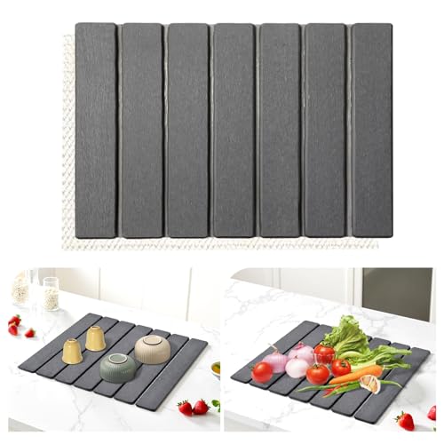 Abtropfmatte Geschirr, 40x30cm Wasserabsorbierende Kieselgur Matte Küche, Faltbare Spülbeckenmatte Abtropfmatte Kaffeemaschine Schnelltrocknende Matte Küche für Geschirr Tassen (Dunkelgrau, 40x30cm) Abtropfmatte Geschirr, 40x30cm Wasserabsorbierende Kieselgur Matte Küche, Faltbare Spülbeckenmatte Abtropfmatte Kaffeemaschine Schnelltrocknende Matte Küche für Geschirr Tassen (Dunkelgrau, 40x30cm) von Ostyel