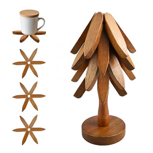 Holzuntersetzer Baum, 4 Stück Kreative Untersetzer Baum Design Untersetzer Gläser Tisch Untersetzer-Set Faltbar Topfuntersetzer Holz Baum für Geschirr Topf Schüssel Teekanne von Ostyel