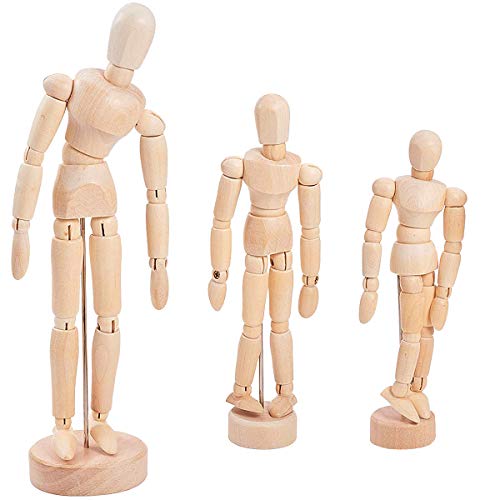 Hölzerne Mannequins,3PCS Menschliche Gliederpuppe aus Holz-Posierbare Flexible Zeichenpuppe Gliederpuppe für Ästhetische Artikulierte Dekor von Osuter