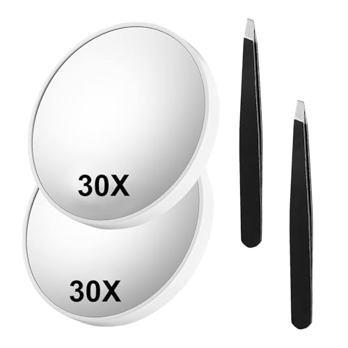 Osuter 30-fache Vergrößerungsspiegel 2 Stück Kleiner Kosmetikspiegel mit Saugnapf Vergrößerungs-Makeup-Spiegel Tragbarer Schminkspiegel für Badezimmer und Unterwegs von Osuter