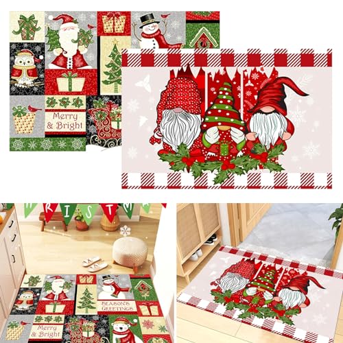 Osuter Weihnachten Fußmatte, 2PCS Weihnachtsmatten Weihnachtsteppich Matten rutschfest Weihnachtsteppich für Wohnzimmer Schlafzimmer Badezimmer Küche von Osuter