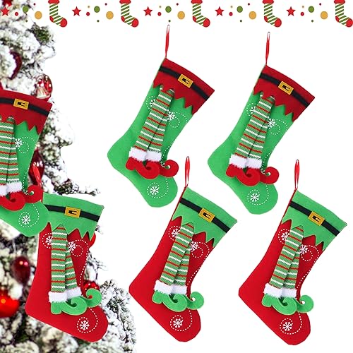 Osuter Weihnachtsstrumpf,4PCS Nikolausstrumpf Set Elf Weihnachtsstrümpfe Hängende Nikolausstiefel Socken Dekoration Weihnachtsgeschenktaschen für Weihnachtsdekoration von Osuter