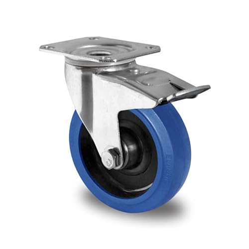 Lenkrolle mit Feststeller 125 mm Elastik Gummi Rolle Blue Wheels von Oswald Transportgeräte
