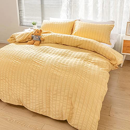 Otai Seersucker Bettbezug Set Einfarbig Kissenbezug Bettbezug Modische Einfache Haushalts Bettwäsche-Set (Gelb,135 x 200 cm) von Otai