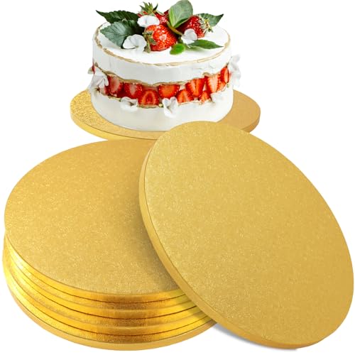Ezvsevuo 5 Stück Tortenunterlage Rund,Cake Board 30 cm Rund,Tortenplatte Pappe 11mm - Wiederverwendbar & Fett - Kuchenplatte Tortenboden Karton für Transport und Präsentation Kuchen,Desserts - Gold von Otauoaea