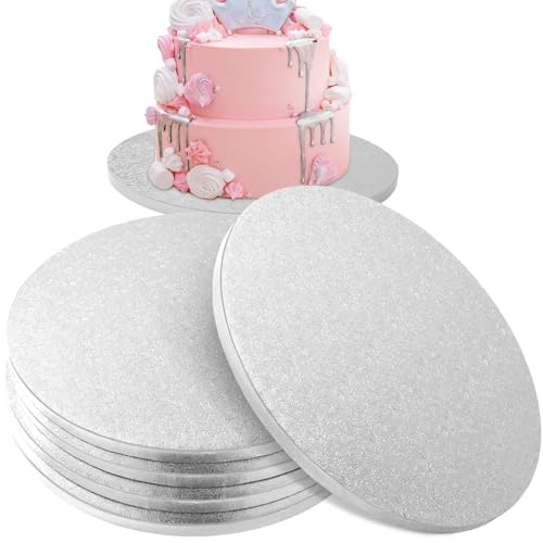 Ezvsevuo 5 Stück Tortenunterlage Rund,Cake Board 30 cm Rund,Tortenplatte Pappe 11mm - Wiederverwendbar & Fett - Kuchenplatte Tortenboden Karton für Transport und Präsentation Kuchen,Desserts - Silber von Otauoaea