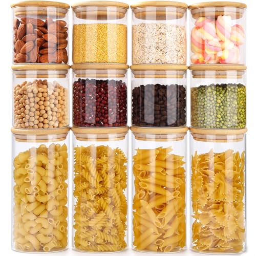Otauoaea 12er Set Vorratsgläser mit Deckel, in 2 Größen 650ml/300ml - Vorratsdosen Glas mit Deckel Luftdicht - Vorratsglas mit Holzdeckel - Aufbewahrungsgläser Küche Glasbehälter von Otauoaea