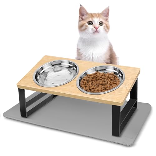 Otauoaea Katzennapf Erhöht - Futternapf Katze Erhöht aus Edelstahl mit Napfunterlage Silikon - 15° Gekippte Ergonomischer Futterstation Katzen Napfset Hundenapf - 350ml Fressnapf und Wassernapf Otauoaea Katzennapf Erhöht - Futternapf Katze Erhöht aus Edelstahl mit Napfunterlage Silikon - 15° Gekippte Ergonomischer Futterstation Katzen Napfset Hundenapf - 350ml Fressnapf und Wassernapf von Otauoaea