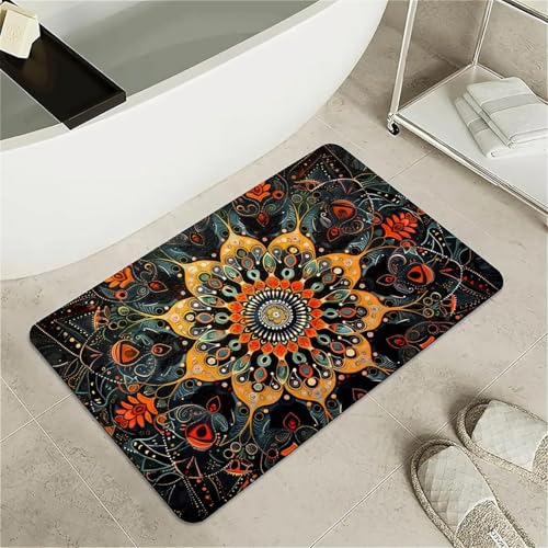 Badematte Aus Kieselgur Mit Schwarzen Und Orangen Punkten – Rutschfester, Super Saugfähiger Badezimmerteppich, Schnelltrocknend For Dusche Und Küche(Beautiful Multicolored Mandala,17x27.5Inch (43*70cm von OwkHome