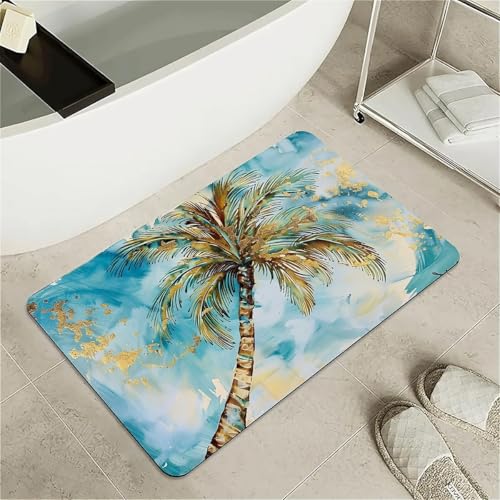 OwkHome Badematte Aus Kieselgur, Rutschfester Badvorleger Mit Monstera-Blättern, Super Saugfähig, Schnell Trocknend, for Badezimmer- Und Küchenmatte(#7,16x24Inch (40 * 60cm)) von OwkHome