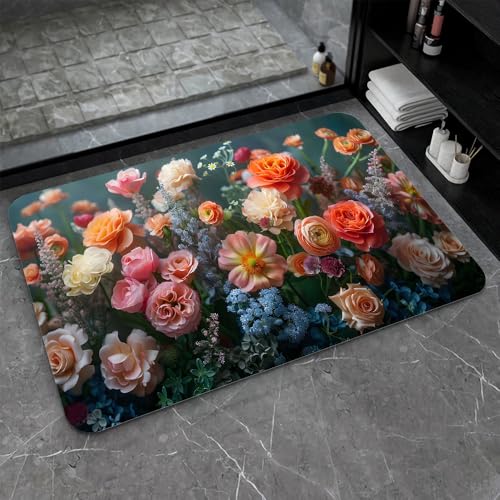 OwkHome Badematte Aus Kieselgur In Rot, Weiß Und Blau, Rutschfester, Super Saugfähiger Badezimmerteppich, Schnell Trocknende Küchentürmatte(#1,20x31Inch (50 * 80cm)) von OteHome
