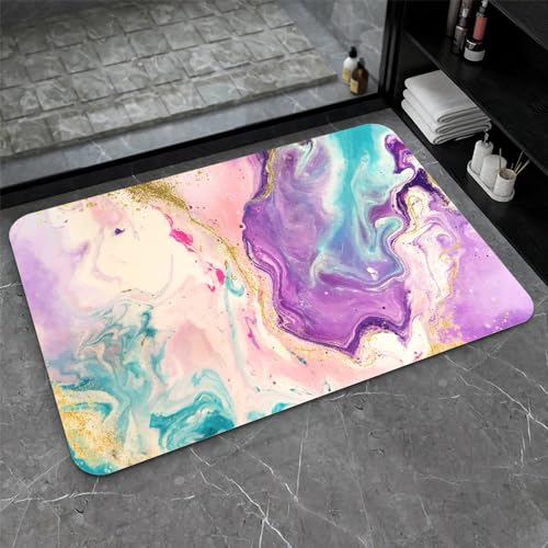 OwkHome Badematte Aus Kieselgur In Rot, Weiß Und Blau, Rutschfester, Super Saugfähiger Badezimmerteppich, Schnell Trocknende Küchentürmatte(#11,20x31Inch (50 * 80cm)) von OteHome
