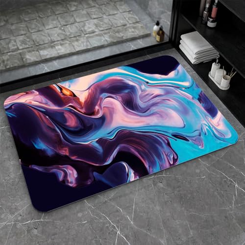 OwkHome Badematte Aus Kieselgur In Rot, Weiß Und Blau, Rutschfester, Super Saugfähiger Badezimmerteppich, Schnell Trocknende Küchentürmatte(#12,17x27.5Inch (43 * 70cm)) von OteHome