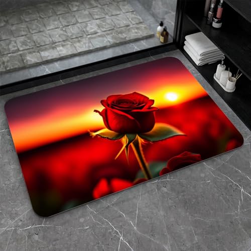 OwkHome Badematte Aus Kieselgur In Rot, Weiß Und Blau, Rutschfester, Super Saugfähiger Badezimmerteppich, Schnell Trocknende Küchentürmatte(#13,20x31Inch (50 * 80cm)) von OteHome