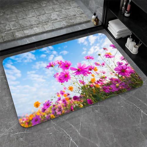 OwkHome Badematte Aus Kieselgur In Rot, Weiß Und Blau, Rutschfester, Super Saugfähiger Badezimmerteppich, Schnell Trocknende Küchentürmatte(#14,17x27.5Inch (43 * 70cm)) von OteHome
