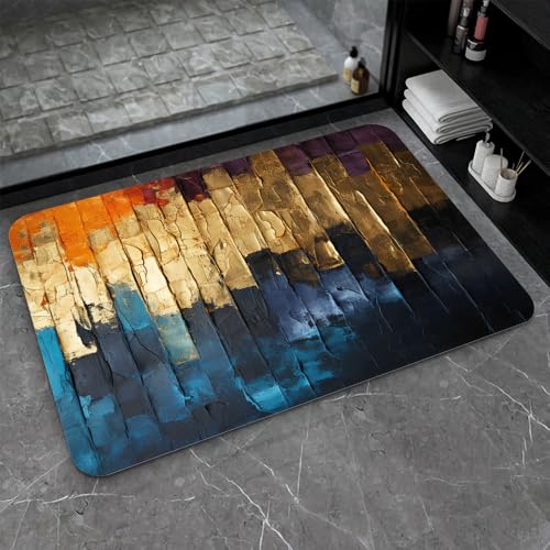 OwkHome Badematte Aus Kieselgur In Rot, Weiß Und Blau, Rutschfester, Super Saugfähiger Badezimmerteppich, Schnell Trocknende Küchentürmatte(#15,17x27.5Inch (43 * 70cm)) von OteHome