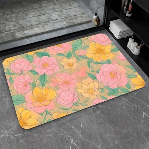 OwkHome Badematte Aus Kieselgur In Rot, Weiß Und Blau, Rutschfester, Super Saugfähiger Badezimmerteppich, Schnell Trocknende Küchentürmatte(#16,16x24Inch (40 * 60cm)) von OteHome