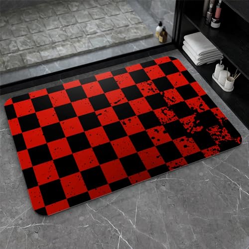 OwkHome Badematte Aus Kieselgur In Rot, Weiß Und Blau, Rutschfester, Super Saugfähiger Badezimmerteppich, Schnell Trocknende Küchentürmatte(#21,16x24Inch (40 * 60cm)) von OteHome