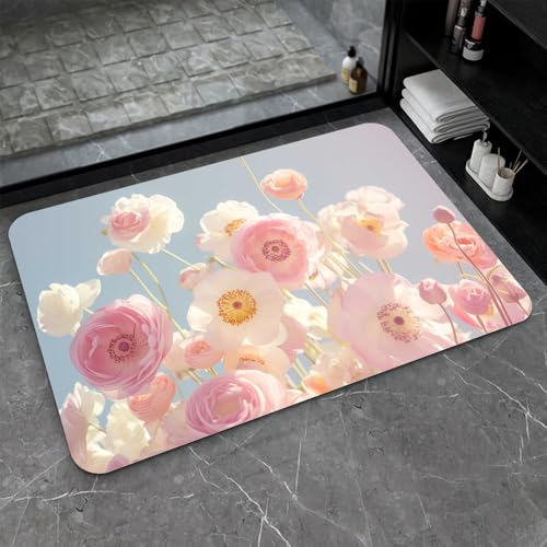 OwkHome Badematte Aus Kieselgur In Rot, Weiß Und Blau, Rutschfester, Super Saugfähiger Badezimmerteppich, Schnell Trocknende Küchentürmatte(#22,20x31Inch (50 * 80cm)) von OteHome