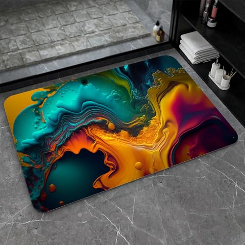 OwkHome Badematte Aus Kieselgur In Rot, Weiß Und Blau, Rutschfester, Super Saugfähiger Badezimmerteppich, Schnell Trocknende Küchentürmatte(#24,16x24Inch (40 * 60cm)) von OteHome