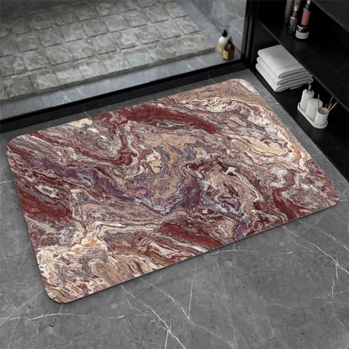 OwkHome Badematte Aus Kieselgur In Rot, Weiß Und Blau, Rutschfester, Super Saugfähiger Badezimmerteppich, Schnell Trocknende Küchentürmatte(#28,20x31Inch (50 * 80cm)) von OteHome