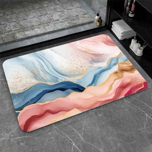 OwkHome Badematte Aus Kieselgur In Rot, Weiß Und Blau, Rutschfester, Super Saugfähiger Badezimmerteppich, Schnell Trocknende Küchentürmatte(#30,17x27.5Inch (43 * 70cm)) von OteHome