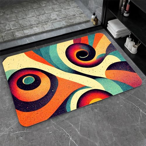 OwkHome Badematte Aus Kieselgur In Rot, Weiß Und Blau, Rutschfester, Super Saugfähiger Badezimmerteppich, Schnell Trocknende Küchentürmatte(#32,17x27.5Inch (43 * 70cm)) von OteHome