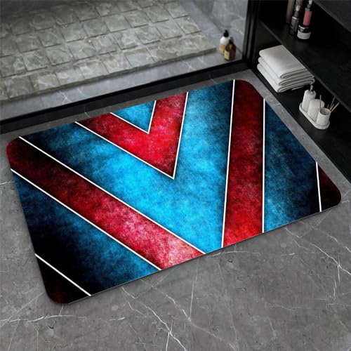 OwkHome Badematte Aus Kieselgur In Rot, Weiß Und Blau, Rutschfester, Super Saugfähiger Badezimmerteppich, Schnell Trocknende Küchentürmatte(#36,16x24Inch (40 * 60cm)) von OteHome