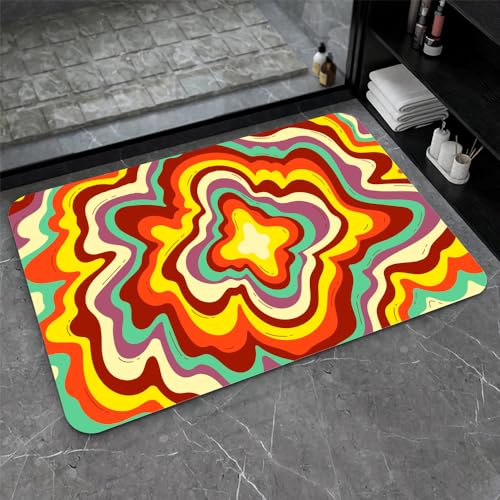 OwkHome Badematte Aus Kieselgur In Rot, Weiß Und Blau, Rutschfester, Super Saugfähiger Badezimmerteppich, Schnell Trocknende Küchentürmatte(#37,17x27.5Inch (43 * 70cm)) von OteHome