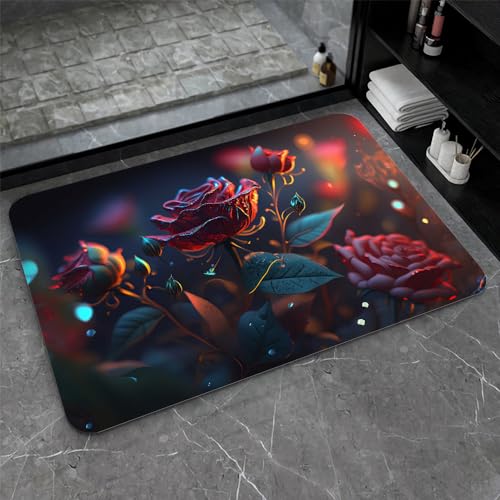 OwkHome Badematte Aus Kieselgur In Rot, Weiß Und Blau, Rutschfester, Super Saugfähiger Badezimmerteppich, Schnell Trocknende Küchentürmatte(#39,20x31Inch (50 * 80cm)) von OteHome