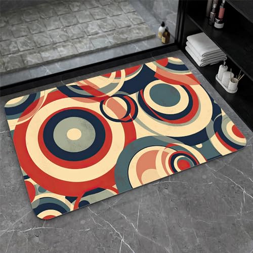 OwkHome Badematte Aus Kieselgur In Rot, Weiß Und Blau, Rutschfester, Super Saugfähiger Badezimmerteppich, Schnell Trocknende Küchentürmatte(#44,20x31Inch (50 * 80cm)) von OteHome