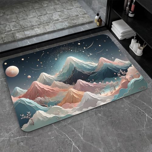 OwkHome Badematte Aus Kieselgur In Rot, Weiß Und Blau, Rutschfester, Super Saugfähiger Badezimmerteppich, Schnell Trocknende Küchentürmatte(#5,20x31Inch (50 * 80cm)) von OteHome