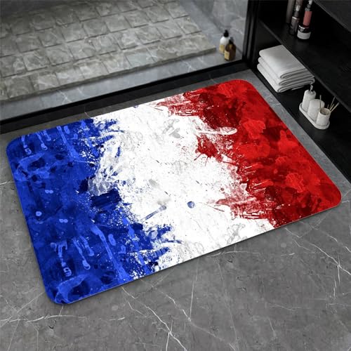 OwkHome Badematte Aus Kieselgur In Rot, Weiß Und Blau, Rutschfester, Super Saugfähiger Badezimmerteppich, Schnell Trocknende Küchentürmatte(#9,17x27.5Inch (43 * 70cm)) von OteHome