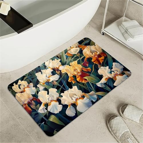 OwkHome Badematte Aus Kieselgur Mit Weißfisch- Und Goldfisch-Design, Rutschfester, Super Saugfähiger Badvorleger for Badezimmer Und Küche(#39,17x27.5Inch (43 * 70cm)) von OwkHome