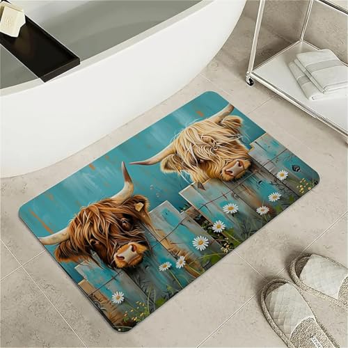 OwkHome Badematte Aus Kieselgur Mit Weißfisch- Und Goldfisch-Design, Rutschfester, Super Saugfähiger Badvorleger for Badezimmer Und Küche(Two Lovely Cows,16x24Inch (40 * 60cm)) von OteHome