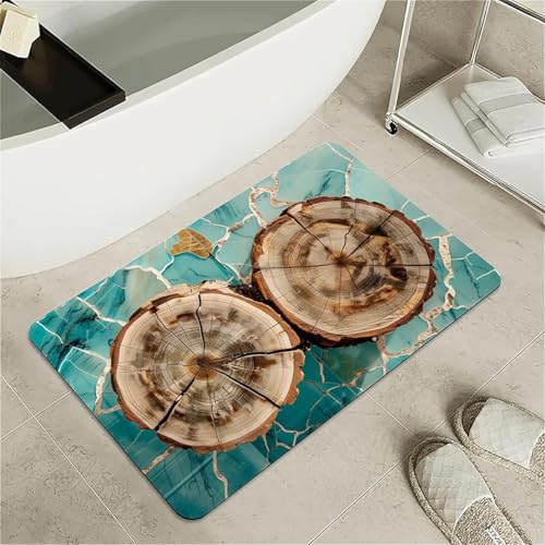 OwkHome Badematte Aus Kieselgur Mit Weißfisch- Und Goldfisch-Design, Rutschfester, Super Saugfähiger Badvorleger for Badezimmer Und Küche(Two Tree Stumps,16x24Inch (40 * 60cm)) von OteHome