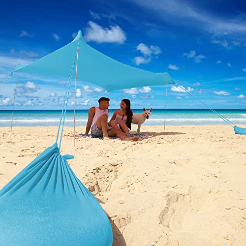 Otentik Nano Plus Sonnenschutz für Strand oder Outdoor - Sonnendach - Strandmuschel - Sonnensegel mit 4 Stangen (Hellblau) von Otentik