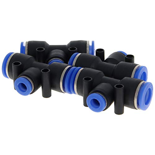 4 Stück PEG10-6 T-Push-to-Connect-Fitting, Kunststoff-3-Wege-T-Stück mit reduzierenden 10 mm auf 6 mm pneumatischen Steckern, blau von Othmro