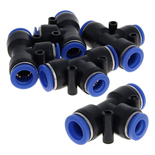 5 Stück PEG12-10 T-Push-to-Connect-Fitting, Kunststoff-3-Wege-T-Stück mit reduzierenden 12 mm auf 10 mm pneumatischen Steckern, blau von Othmro