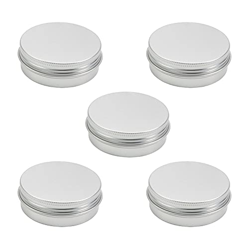 Othmro 5 runde Metalldosen, Aluminiumdosen mit Schraubdeckel, 68 x 25 mm (DxH), silberfarbene Blechdosen für Salbe, Gewürze, Lippenbalsam, Tee oder Süßigkeiten, 60 ml von Othmro
