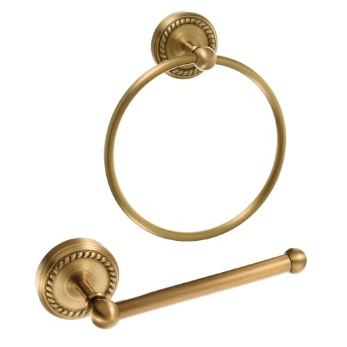 Otoolling Toilettenpapierhalter aus antikem Messing, Handtuchring, rund, Badezimmer-Wandhalterung, Vintage-Stil, goldfarben, Handtuchring, exquisites Muster, 2 Stück Otoolling Toilettenpapierhalter aus antikem Messing, Handtuchring, rund, Badezimmer-Wandhalterung, Vintage-Stil, goldfarben, Handtuchring, exquisites Muster, 2 Stück von Otoolling