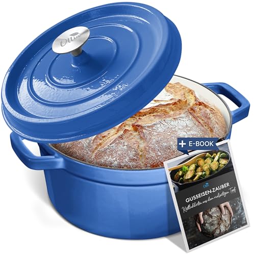 OTTIA Premium Gusseisen Topf, 3 lagig Emaille, e-Rezeptbuch, 26cm groß 5 Liter bis 6 Essen. Brot backen, Brottopf, Schmortopf, Aromafunktion, Händler aus HH von Ottia