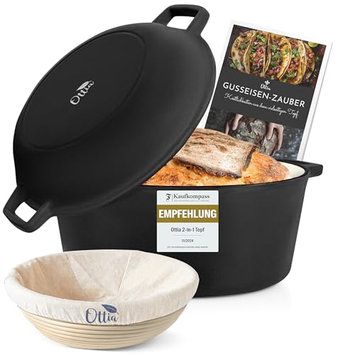 Ottia Gusseisen Topf brot backen [inkl. Gärköbchen] - Emaille Topf 26cm - Brotbackform mit Deckel, Idealer Brotbacktopf, Schmortopf, Bratentopf - auch für Induktion | Händler aus Hamburg von Ottia
