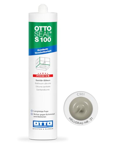 OTTOSEAL S 100 Premium-Sanitär-Silikon 300ml C501 hellgrau 21 – Sicher gegen Schimmel & Ideal für Bad, Küche & Wohnbereich – Hervorragend Glätt- & Modellierbar von OTTOSEAL